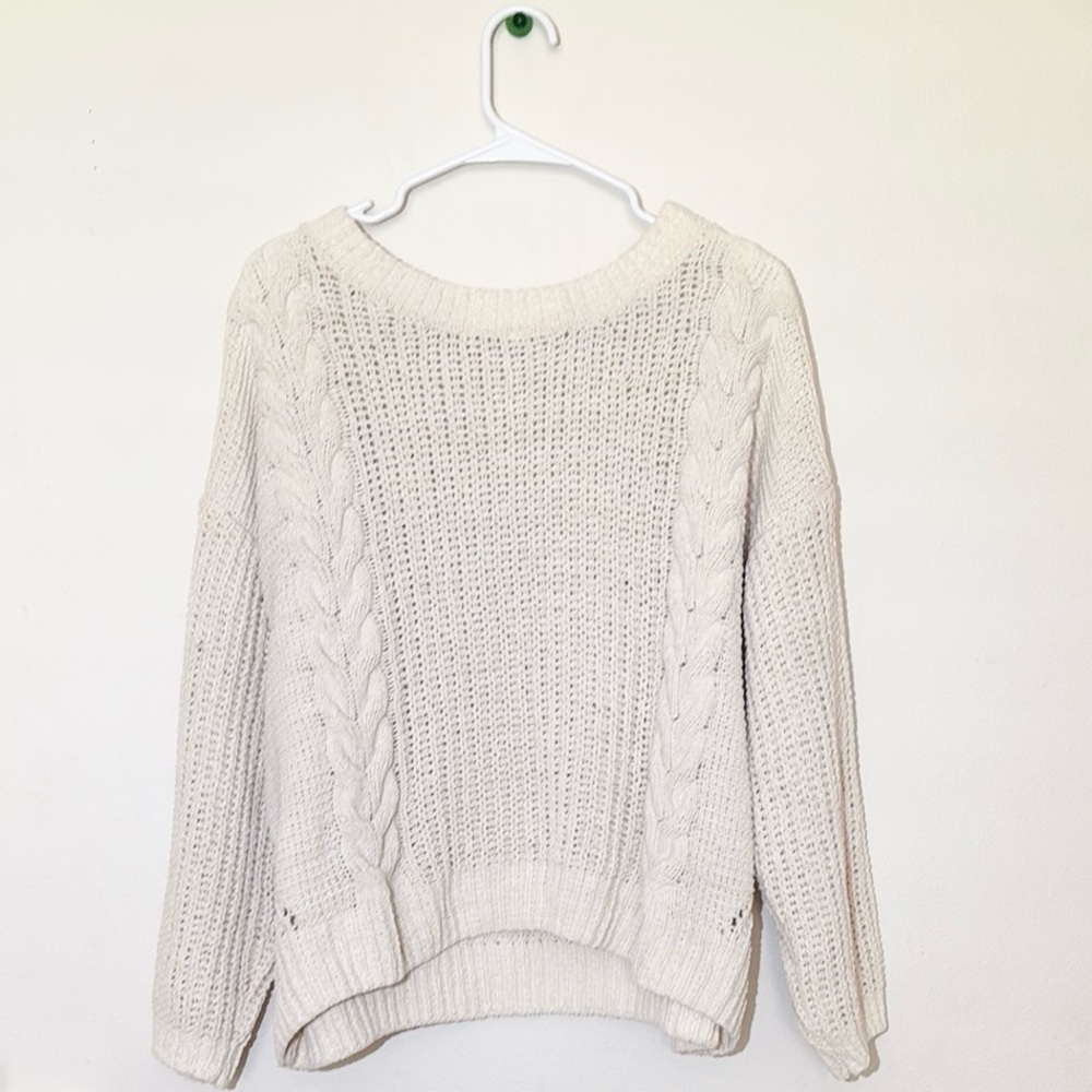 SO Cream Crew Neck Cable Knit Sweater